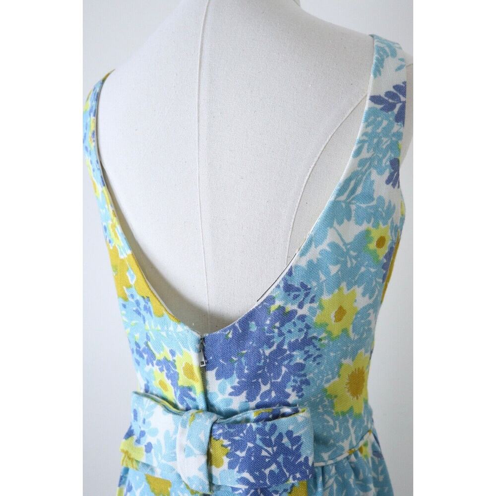 Vintage 1960s Size M Ira Curtis Low Back Maxi Cocktail Dress Sun Flower Print - Picture 8 of 10